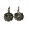 Reversible Ancient Greek Athena Owl Coins set in Diamond Huggie Drop Earrings