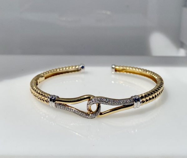 Lady's Yellow 14K Bangle Bracelet with Round Diamonds