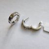 Lady's White 18K Huggies Earrings with Square Cushion Diamonds and Square Cushion Sapphires
