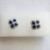Lady's White 18K Stud Earrings with Round Diamonds and Round Sapphires