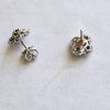Lady's White 18K Stud Earrings with Round Diamonds and Round Sapphires - Image 2