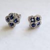 Lady's White 18K Stud Earrings with Round Diamonds and Round Sapphires - Image 3