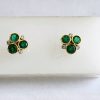 Lady's Yellow 18K Stud Earrings with Round Emeralds and Round Diamonds - Image 3