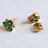 Lady's Yellow 18K Stud Earrings with Round Emeralds and Round Diamonds - Image 4