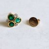 Lady's Yellow 18K Stud Earrings with Round Emeralds and Round Diamonds - Image 2
