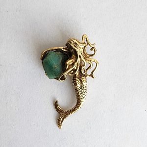 Shipwreck Emerald in 14k Yellow Gold Mermaid Pendant