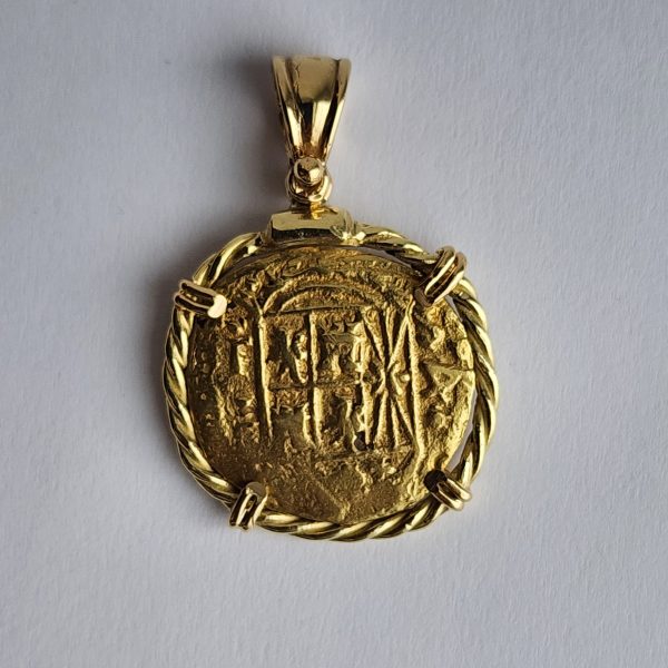 Gold 4 Escudos Shipwreck Coin Pendant, 1750s, Colombia - Image 2