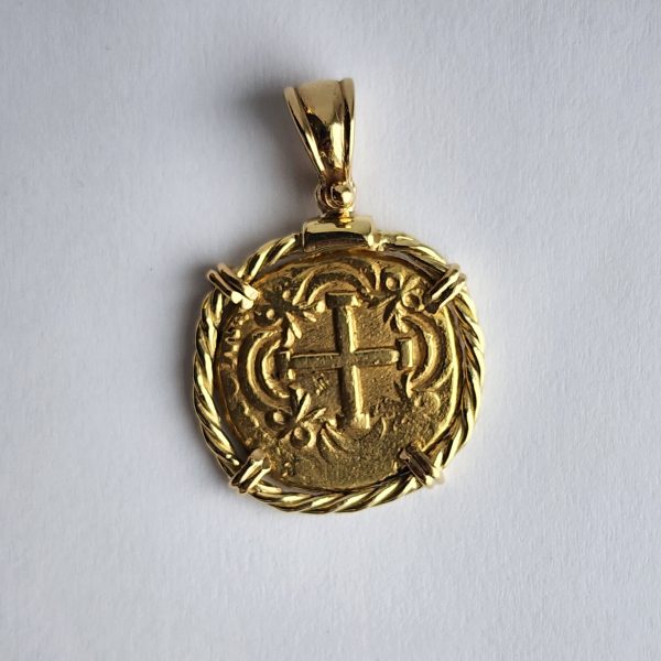 Gold 4 Escudos Shipwreck Coin Pendant, 1750s, Colombia