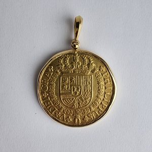 Gold 8 Escudos Shipwreck Coin Pendant, 1727, Seville