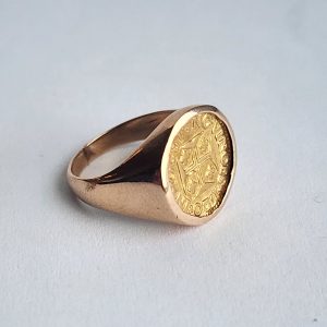 Portuguese 400 Reis Gold Coin Ring, 1720