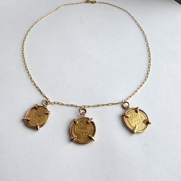 Portuguese Gold Coin Necklace with Three 400 Reis Coins (1723-33) - Image 2