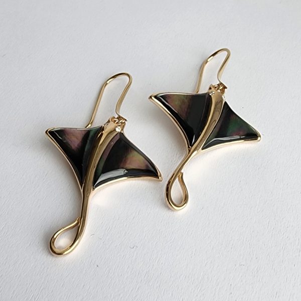 Stingray Earrings in 14 Karat Gold with Mother of Pearl Inlay