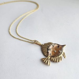 Fish pendant in 14 Karat Gold with Mother of Pearl Inlay
