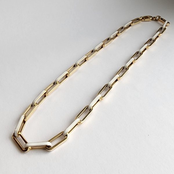 Paperclip Chain in 14 Karat Gold with White Enamel - Image 4