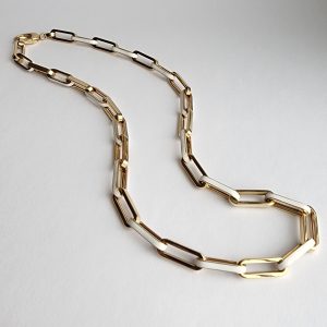 Paperclip Chain in 14 Karat Gold with White Enamel