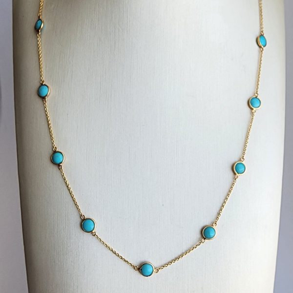 Turquoise and 18k Yellow Gold Station Necklace