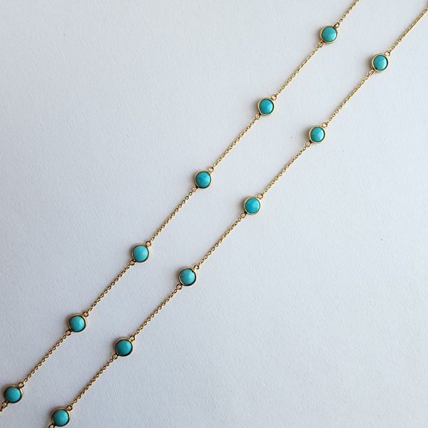 Turquoise and 18k Yellow Gold Station Necklace - Image 2