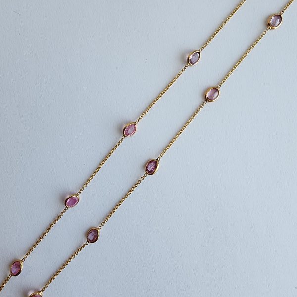 Pink Tourmaline Station Necklace in 18k Yellow Gold - Image 2