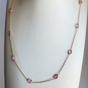 Pink Tourmaline Station Necklace in 18k Yellow Gold