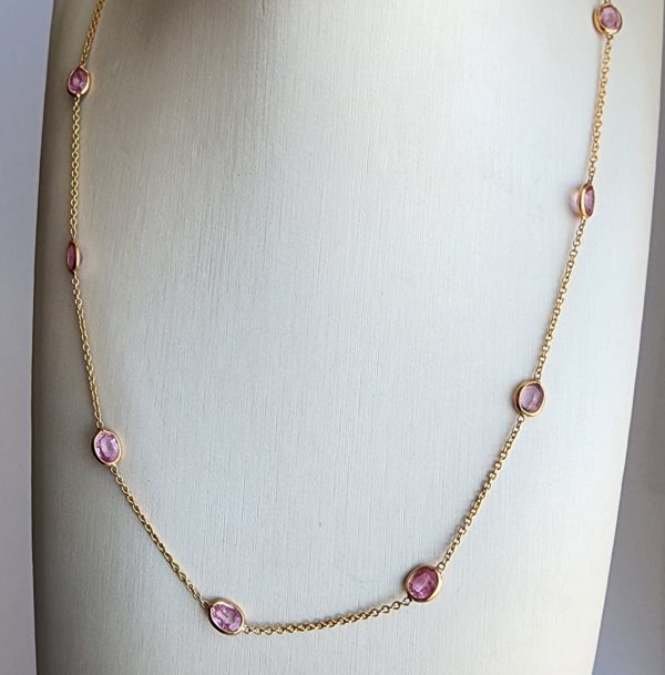 Pink Tourmaline Station Necklace in 18k Yellow Gold